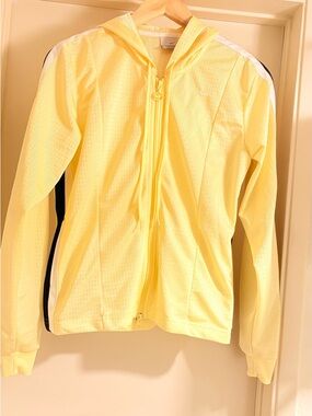 NWOT Nike Yellow Hooded Zip-Up Puffer Jacket with Black & White Stripes